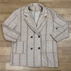 SHEIN Beige Checkered Double-Breasted Blazer